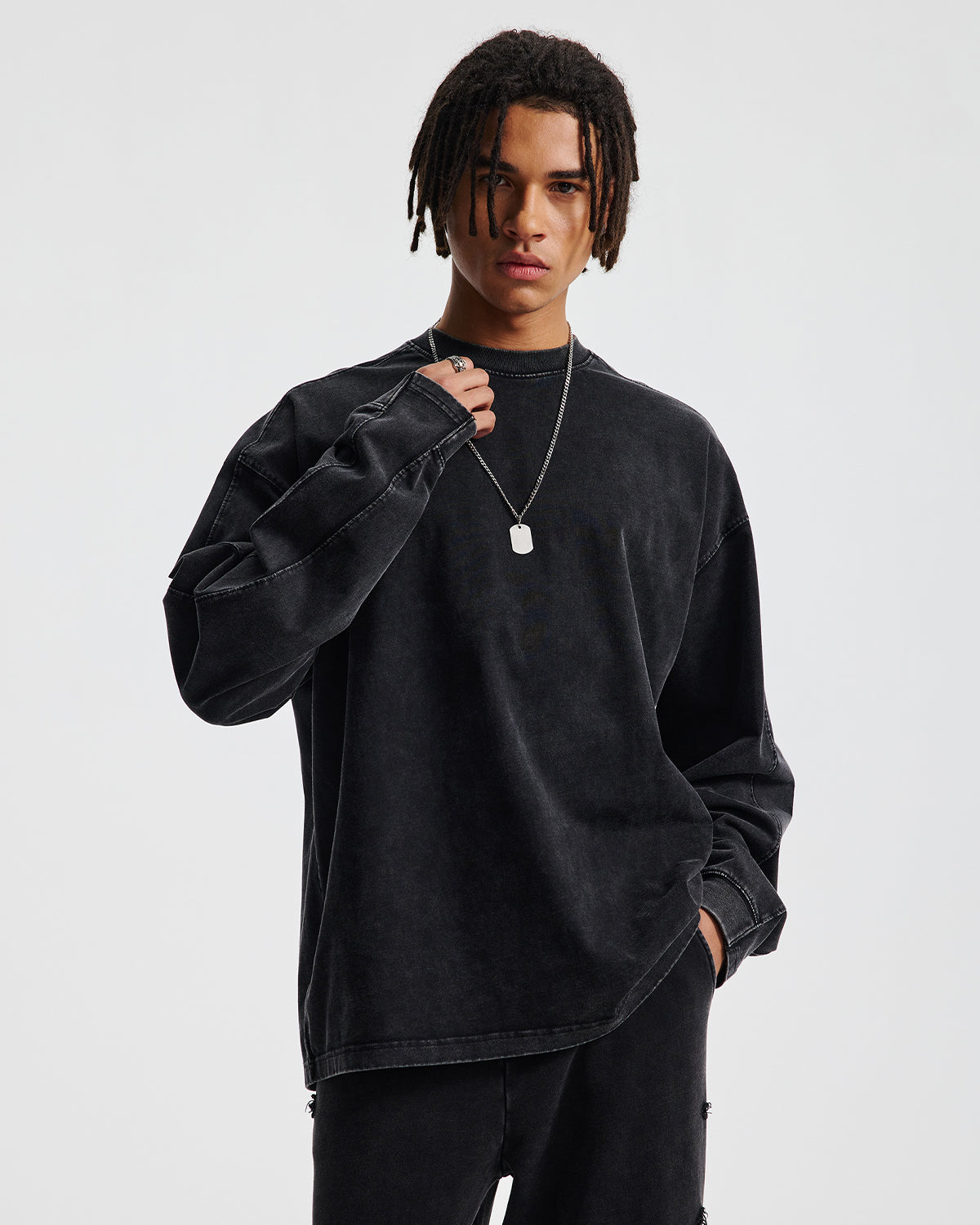 Distressed Aicd Wash Oversized  Long Sleeve Tees | LCDEGO Streetwear