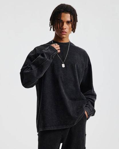 Distressed Aicd Wash Oversized  Long Sleeve Tees | LCDEGO Streetwear