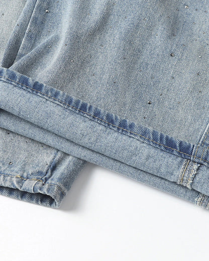 Rhinestone Baggy Barrel Jeans | LCDEGO Streetwear