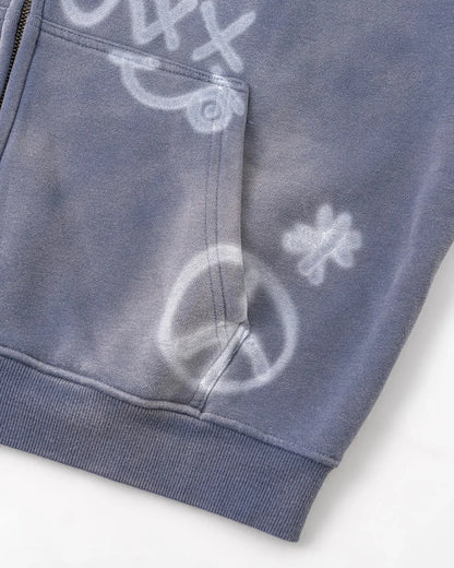 LCDEGO Graffiti Washed Zip Up Hoodies