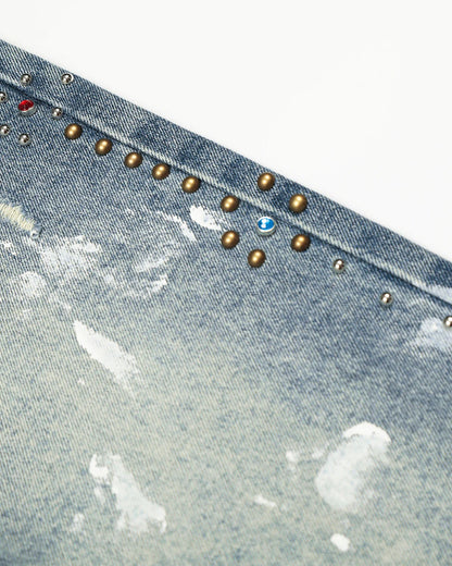 Acid Wash Beaded Studded Flared Baggy Jeans | LCDEGO Streetwear