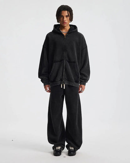 Distressed Acid Wash Double Zip Up Hoodies | LCDEGO Streetwear