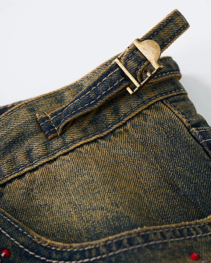 Dirty Wash Rhinestone Baggy Jeans | LCDEGO Streetwear