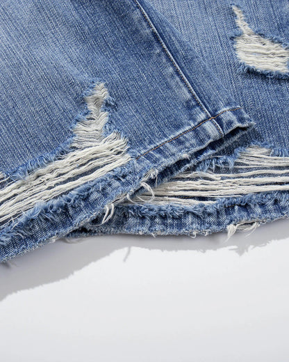 Cinch Back Distressed Denim Jorts | LCDEGO Streetwear