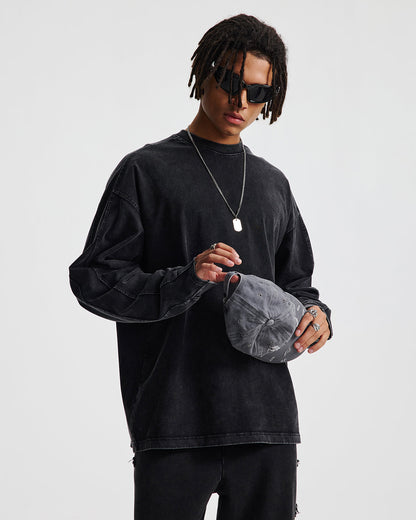 Distressed Aicd Wash Oversized  Long Sleeve Tees | LCDEGO Streetwear