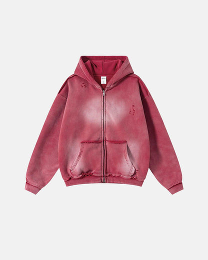 Monkey Wash Ripped Zip Up Hoodies | LCDEGO Streetwear