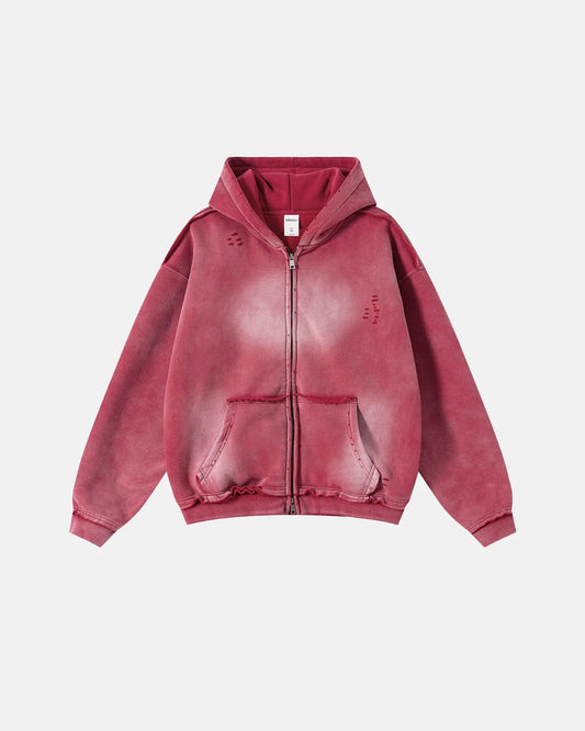 Monkey Wash Ripped Zip Up Hoodies | LCDEGO Streetwear