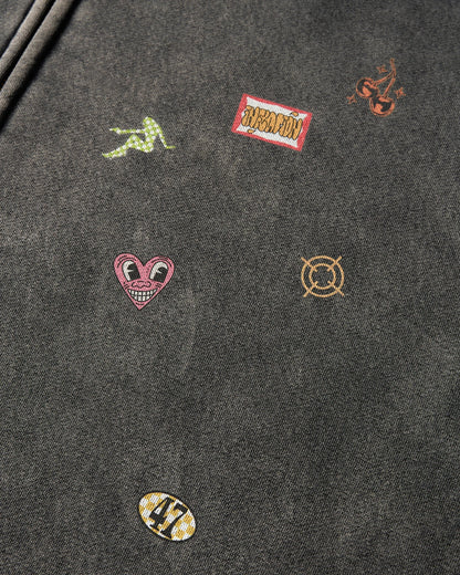 Funny Stickers Distressed Zip Up Hoodies | LCDEGO Streetwear