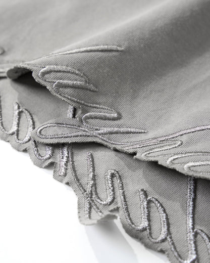 Embroidered Frayed Hem Oversized T-Shirt | LCDEGO Streetwear