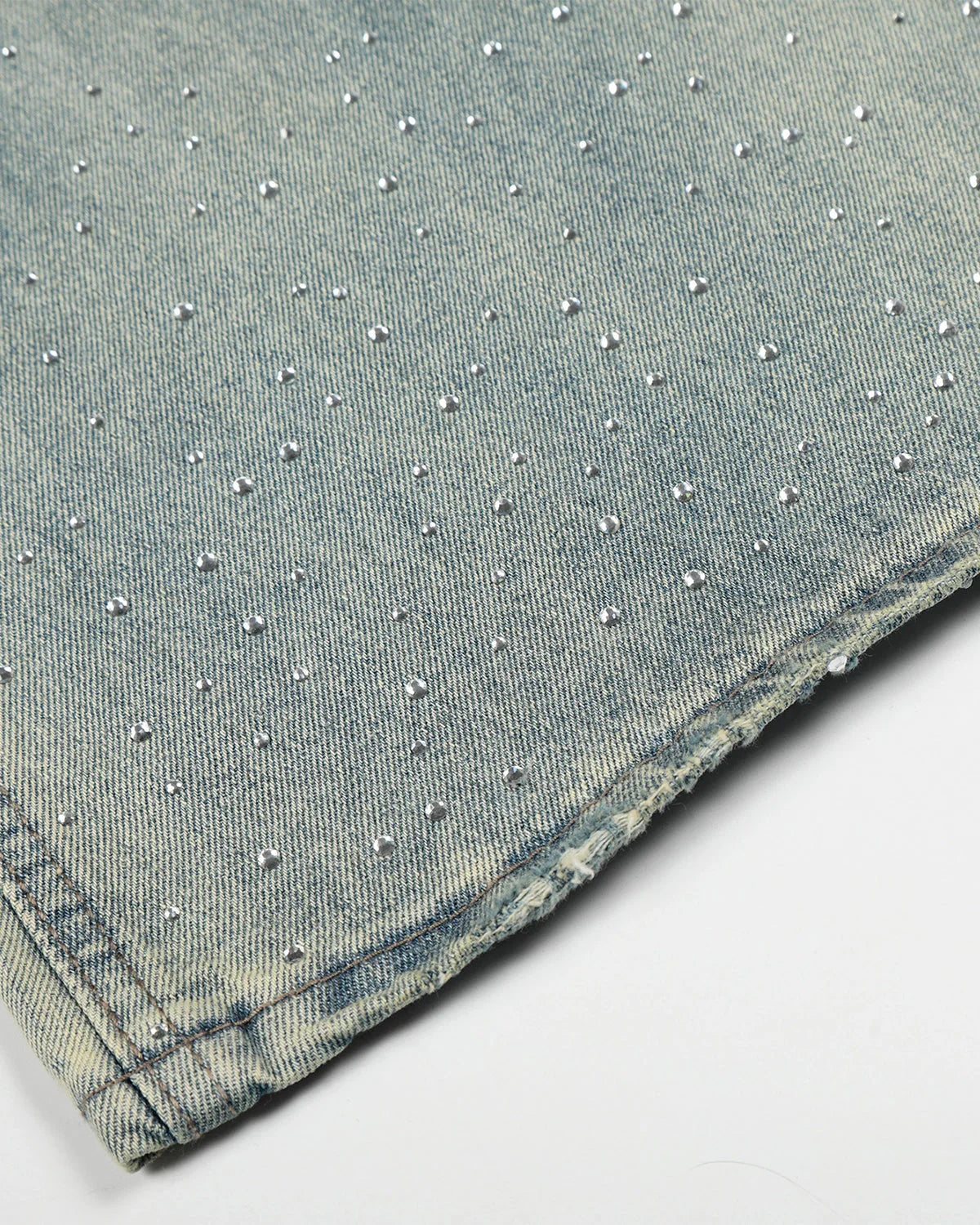 Acid Wash Rhinestone Baggy Jeans | LCDEGO Streetwear