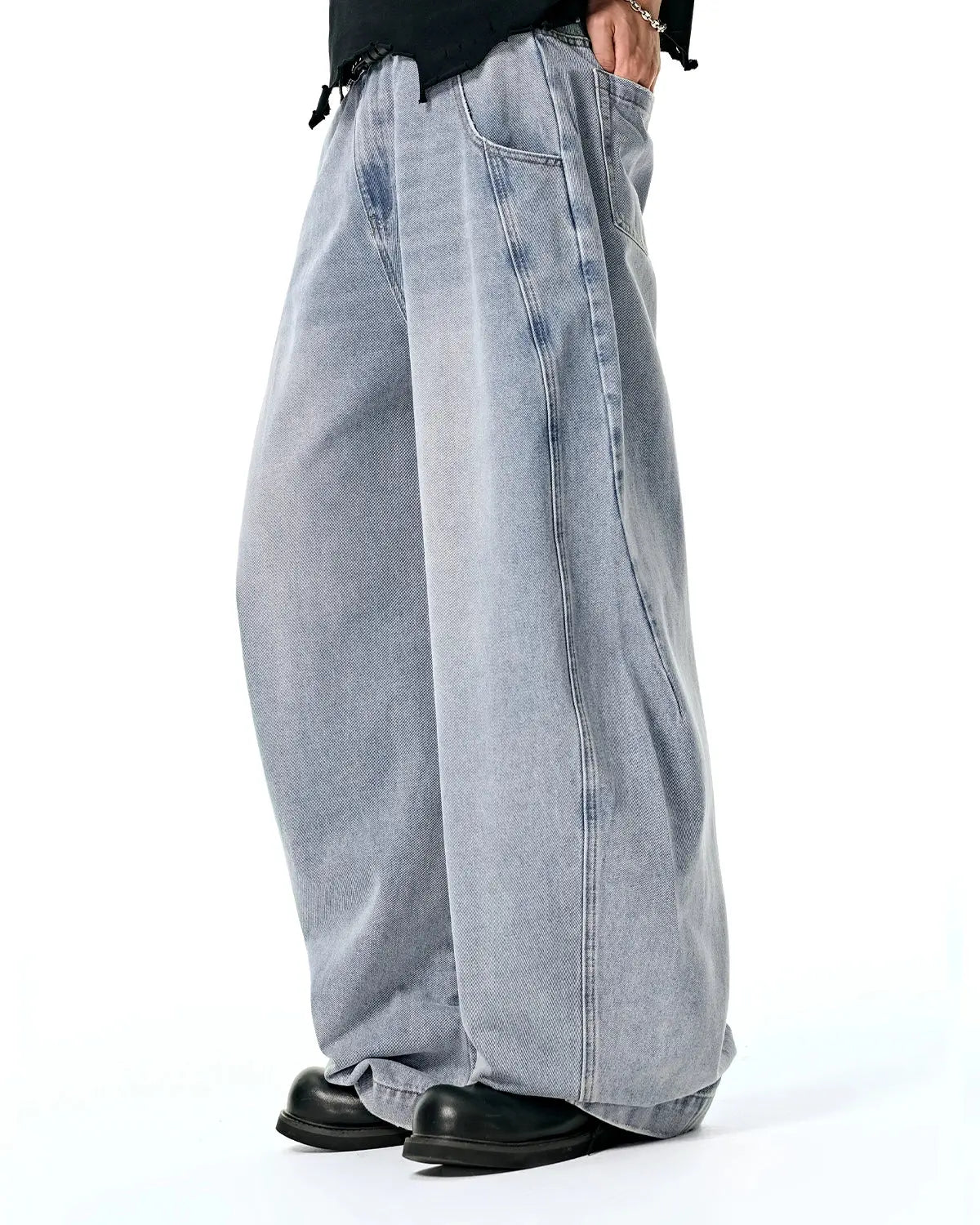 Acid Washed Distressed Barrel Jeans | LCDEGO Streetwear