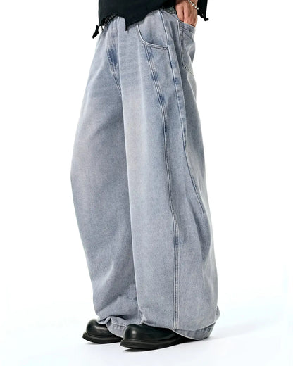 Acid Washed Distressed Barrel Jeans | LCDEGO Streetwear