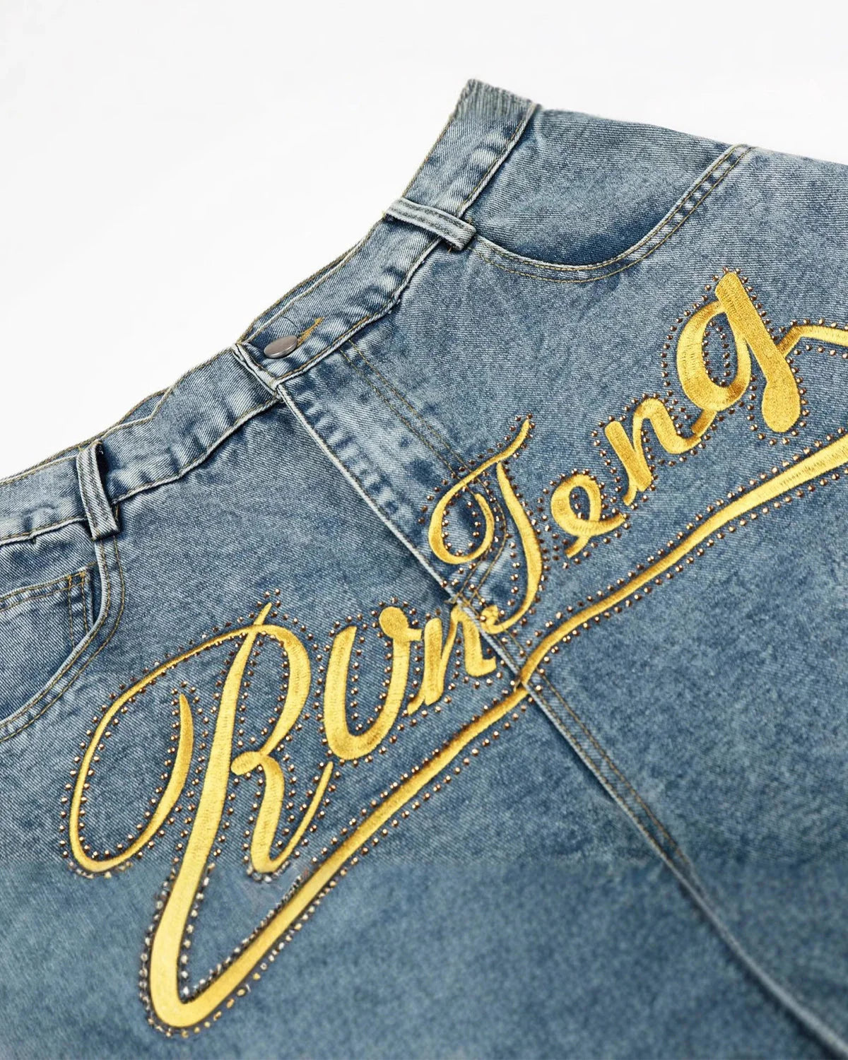 Rivets Embroidered Baggy Jeans | LCDEGO Streetwear