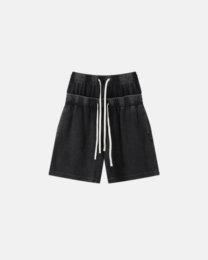 Double Waist Acid Wash Waffle Shorts | LCDEGO Streetwear