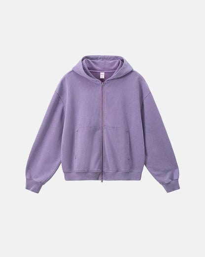 Acid Wash French Terry Zip Up Hoodies | LCDEGO Streetwear