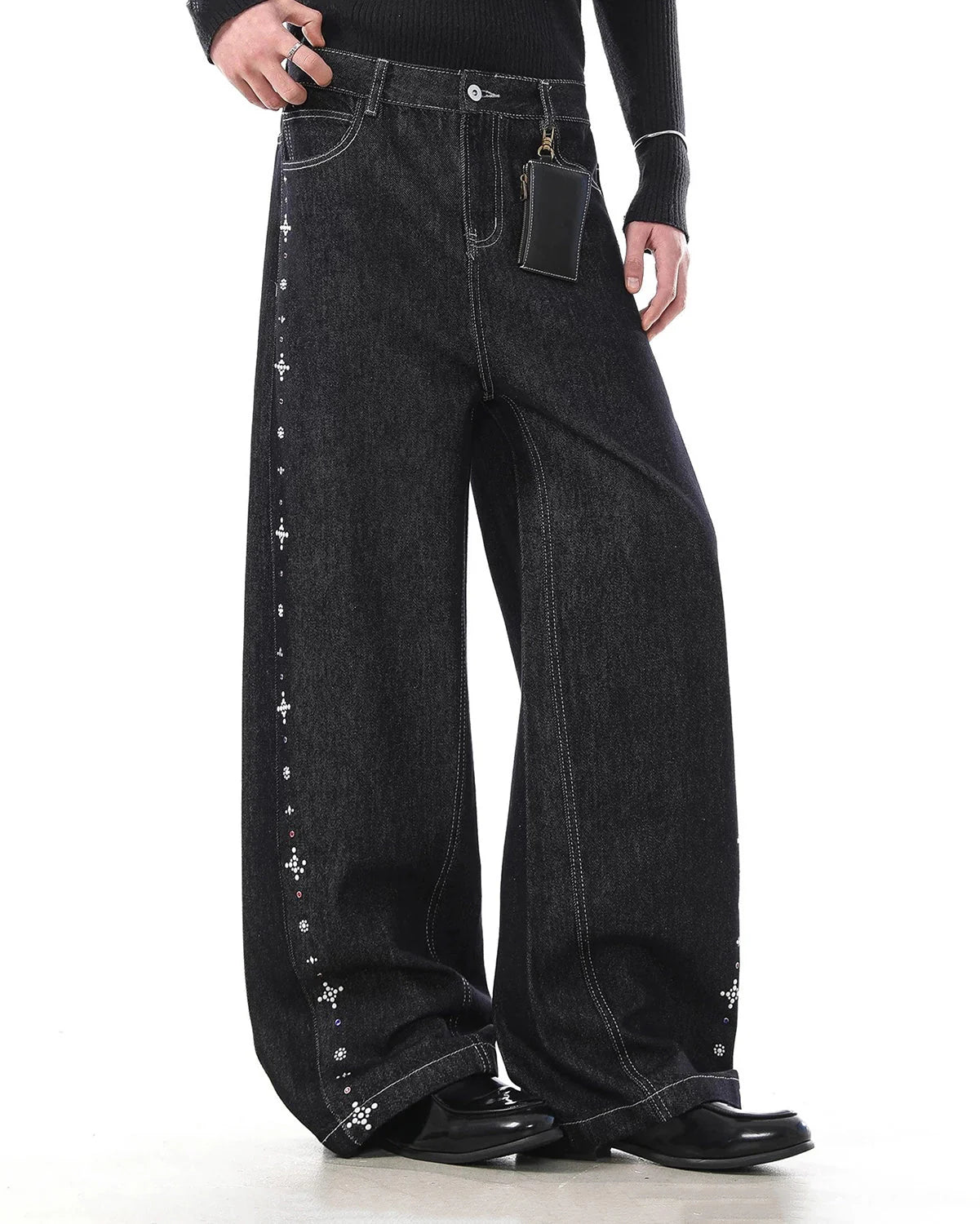 Studded Rhinestone Baggy Denim Jeans | LCDEGO Streetwear