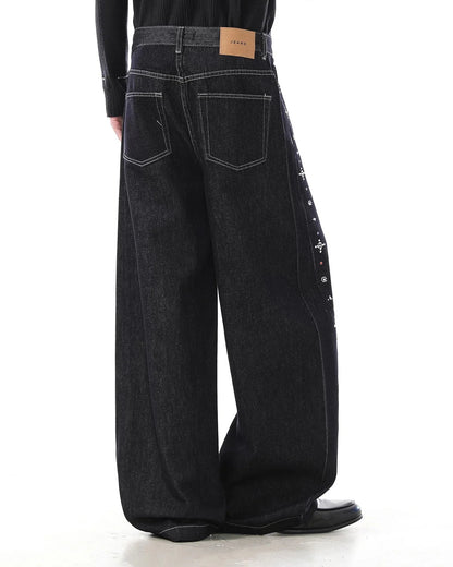 Studded Rhinestone Baggy Denim Jeans | LCDEGO Streetwear