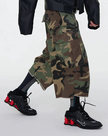 Oversized Camo Cargo Longline Shorts | LCDEGO Streetwear