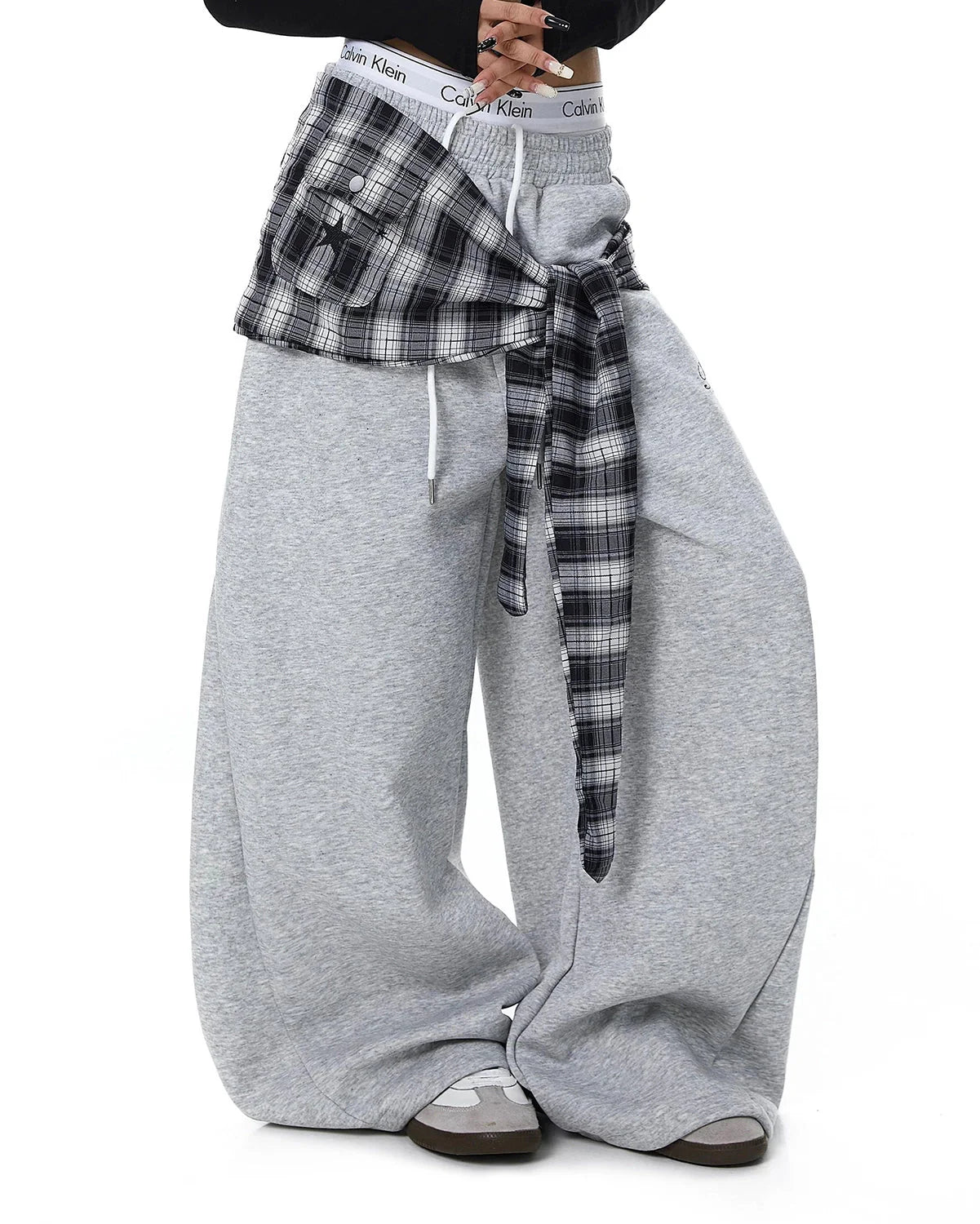 Plaid Layered Baggy Sweatpants | LCDEGO Streetwear