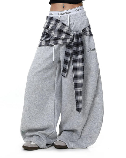 Plaid Layered Baggy Sweatpants | LCDEGO Streetwear