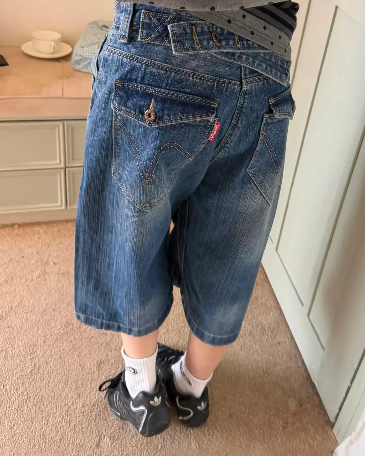 Cinch Back Bamboo Weave Long Jorts | LCDEGO Streetwear