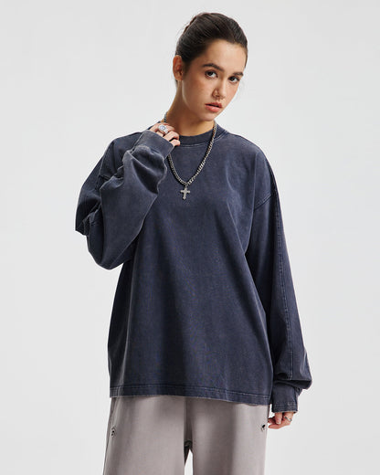 Distressed Aicd Wash Oversized  Long Sleeve Tees | LCDEGO Streetwear
