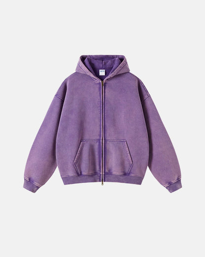 LCDEGO Vintage Washed Zip Up Hoodie