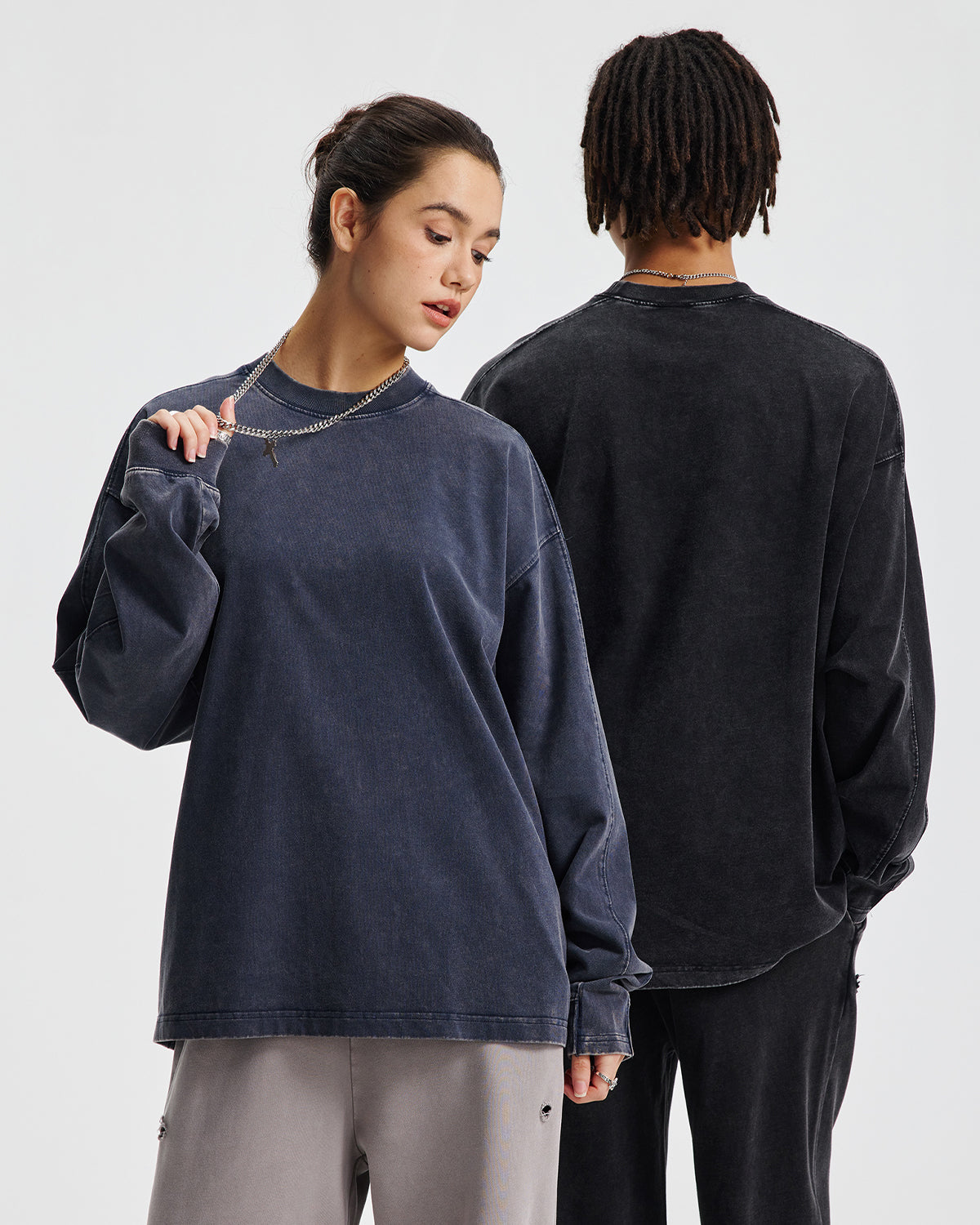 Distressed Aicd Wash Oversized  Long Sleeve Tees | LCDEGO Streetwear