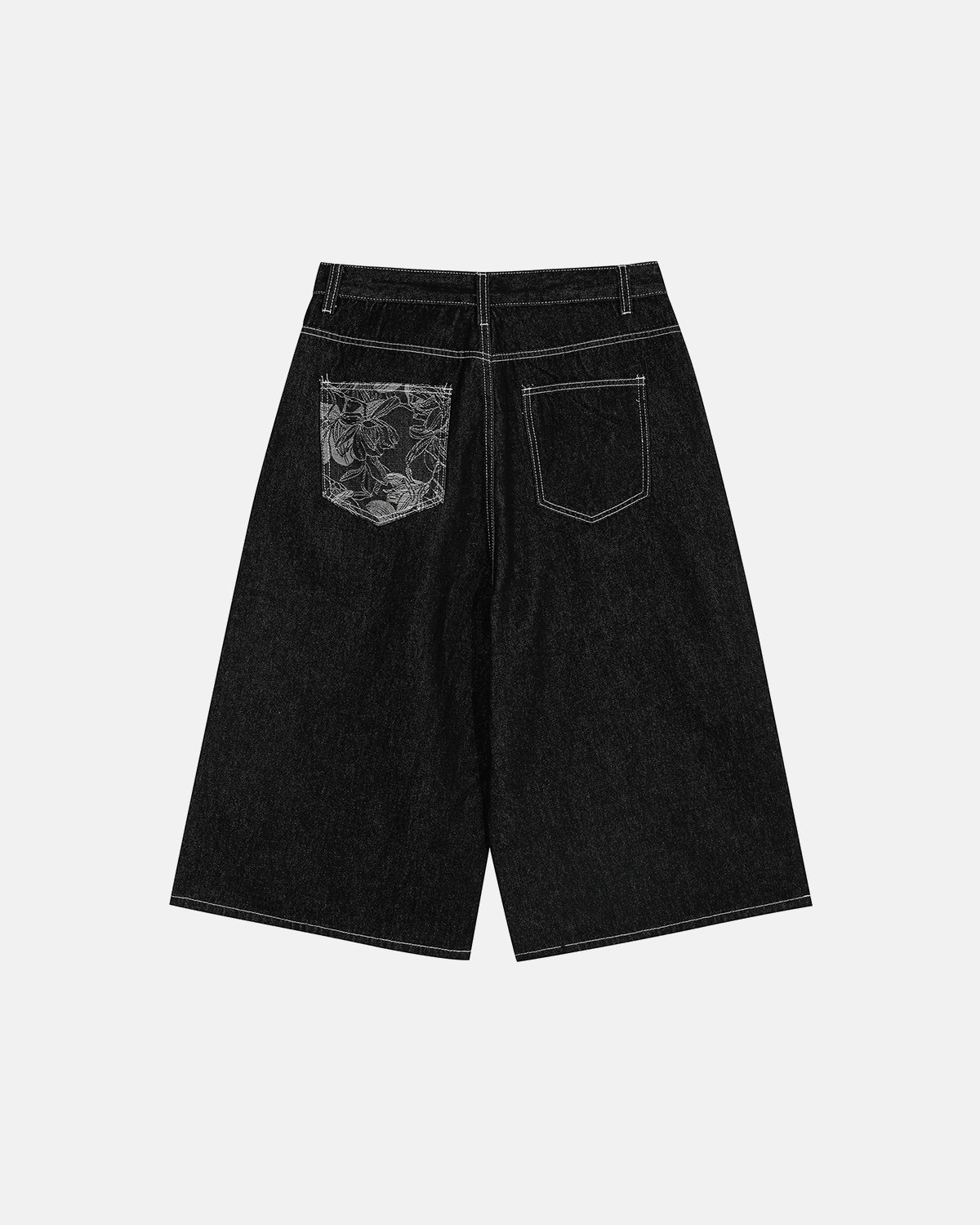 mens denim jorts with embroidery back pocket design