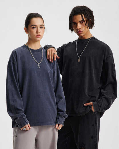 Distressed Aicd Wash Oversized  Long Sleeve Tees | LCDEGO Streetwear