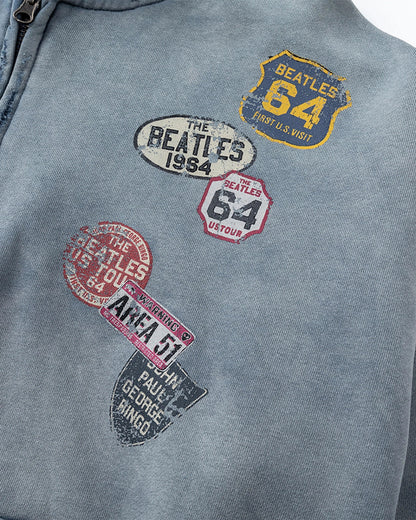 Blue Distressed Acid Wash Zip Up Hoodies | LCDEGO Streetwear