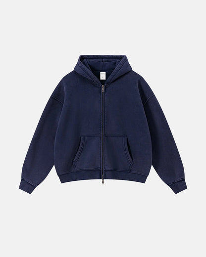 Vintage Washed Fleece Boxy Zip Hoodie | LCDEGO Streetwear