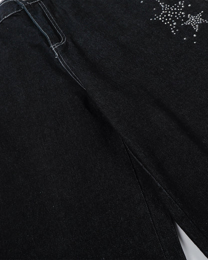 Star Rhinestone Denim Shorts | LCDEGO Streetwear