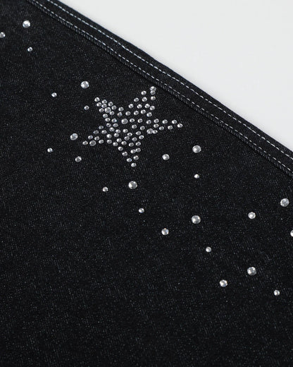 Star Rhinestone Denim Shorts | LCDEGO Streetwear