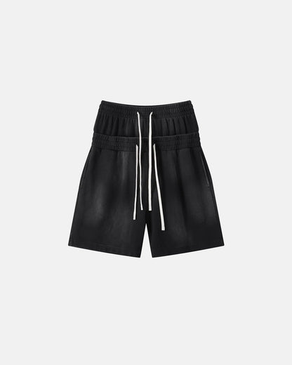 Double Waist Monkey Wash Sweat Shorts | LCDEGO Streetwear