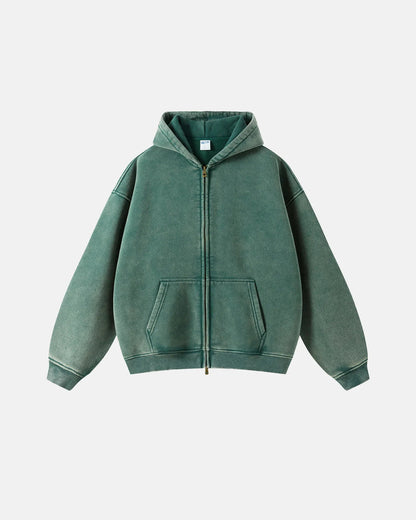 LCDEGO Vintage Washed Zip Up Hoodie