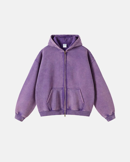 LCDEGO Washed Distressed Fleece Zip Up Hoodies