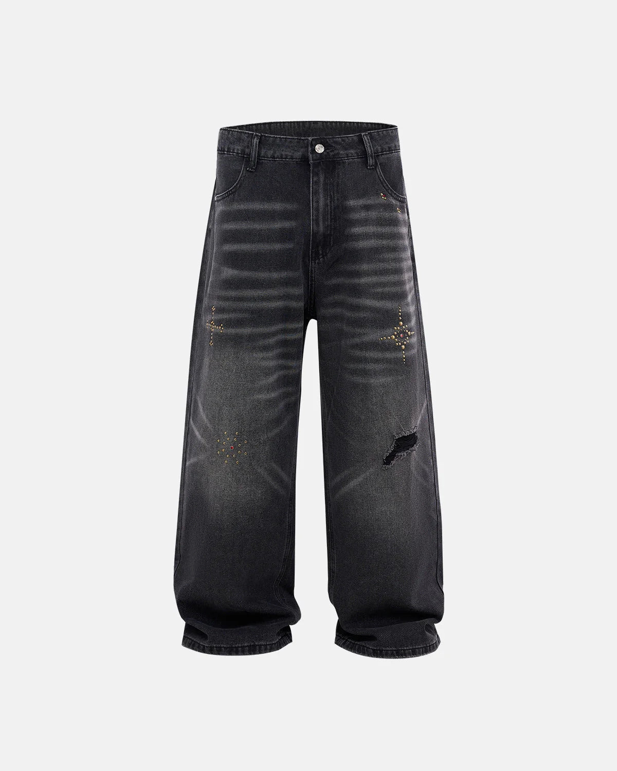 Distressed Rhinestone Ripped Baggy Jeans | LCDEGO Streetwear
