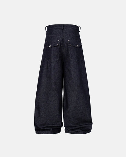Buttons Up Raw Blue Baggy Jeans | LCDEGO Streetwear
