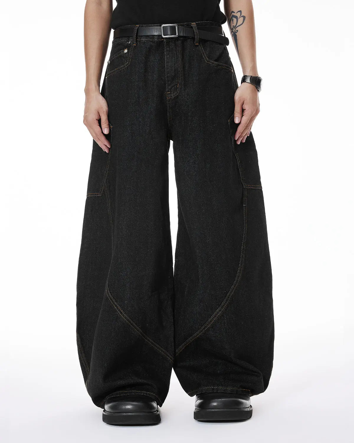 Colorful Rhinestone Raw Barrel Jeans | LCDEGO Streetwear