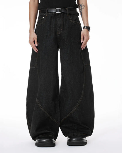 Colorful Rhinestone Raw Barrel Jeans | LCDEGO Streetwear