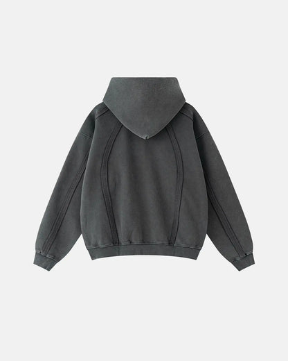 Contrast Stitching Distressed Wash Zip Up Hoodies | LCDEGO Streetwear