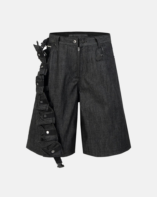 raw denim tactical cargo jorts front view