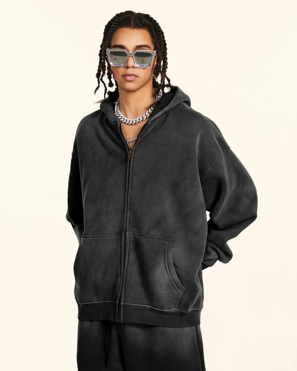Acid Washed Zip Up Hoodies | LCDEGO Streetwear
