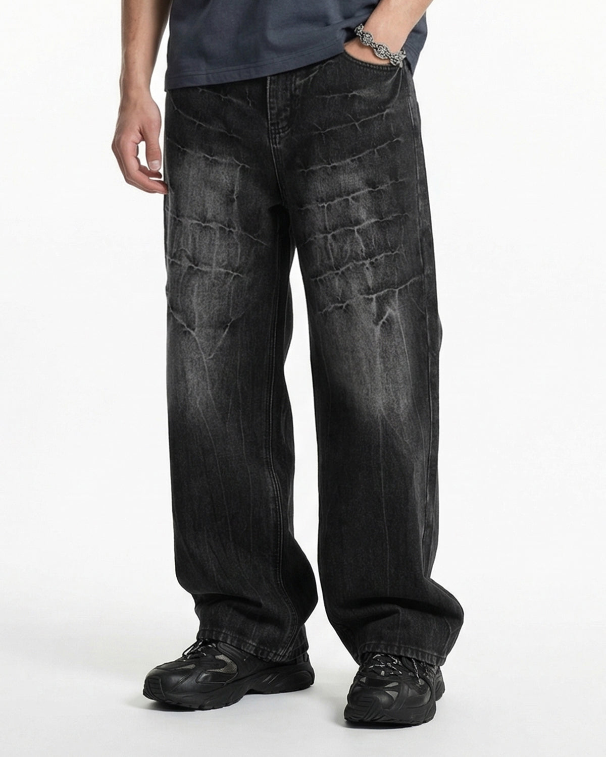 Barbed Distressed Baggy Jeans | LCDEGO Streetwear