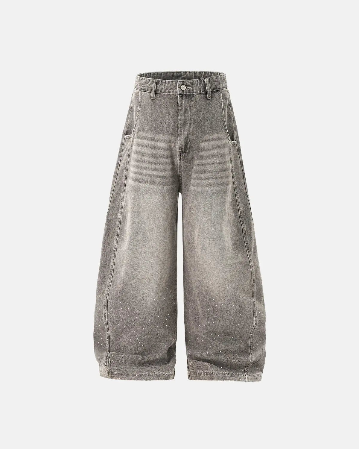 Rhinestone Washed Barrel Jeans| LCDEGO Streetwear