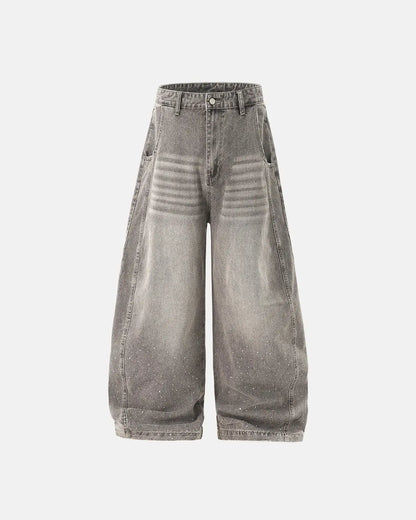 Rhinestone Washed Barrel Jeans| LCDEGO Streetwear
