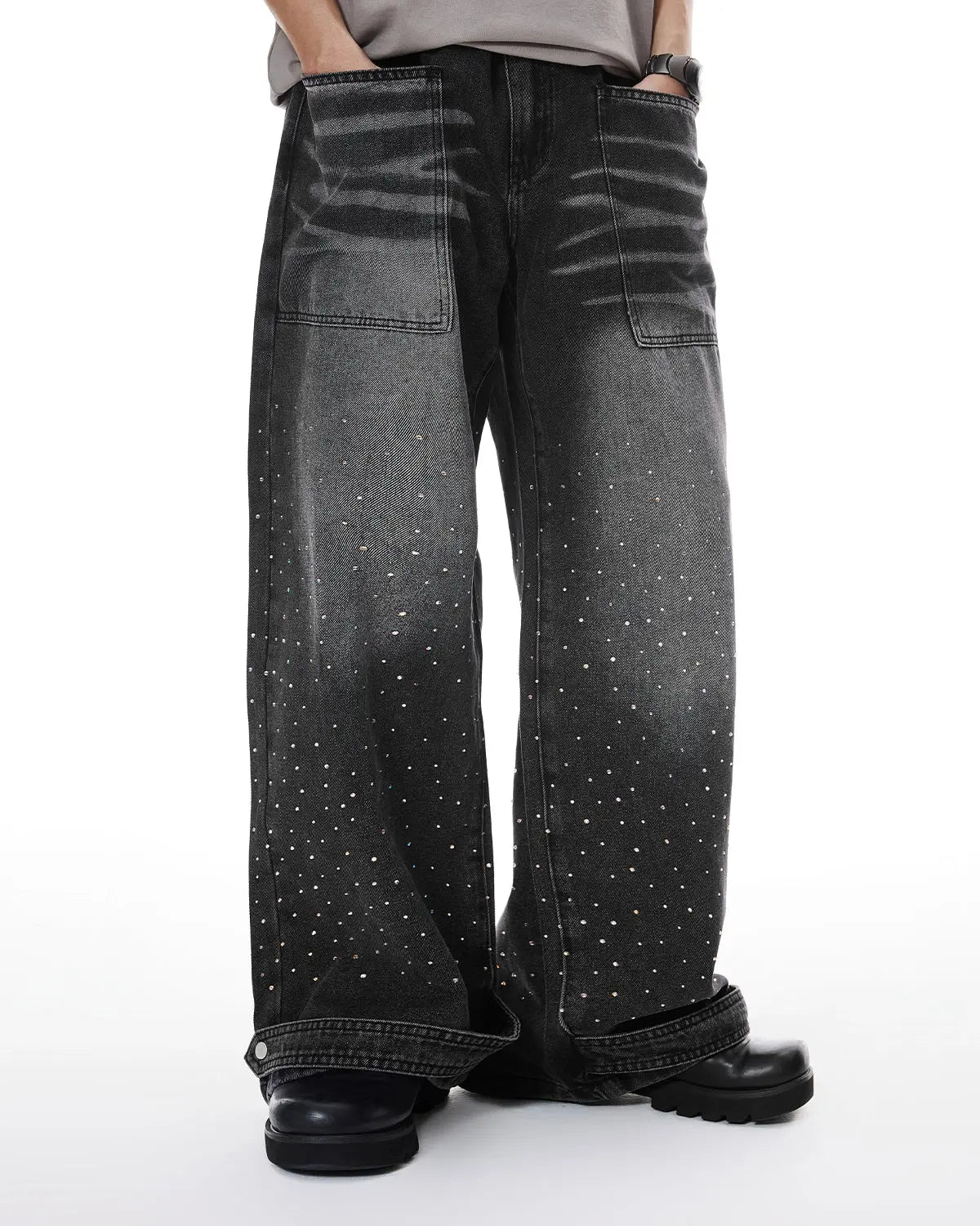Colorful Rhinestone Wash Baggy Jeans | LCDEGO Streetwear