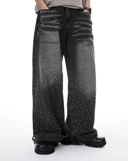 Colorful Rhinestone Wash Baggy Jeans | LCDEGO Streetwear