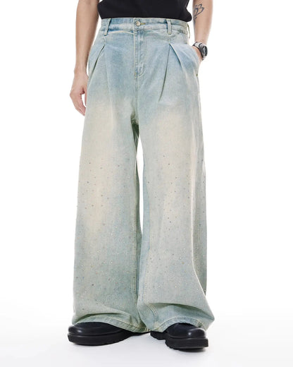 Washed Rhinestone Baggy Jeans | LCDEGO Streetwear